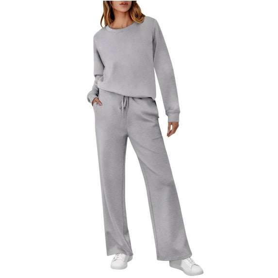 Aoujea Up to 50% off Women Two Piece Outfits Sets Plus Size Fall Crewneck Sweatshirts Wide Leg Pants Matching Sweat Set Tracksuit Women Set 2 Piece Outfits Sweatsuit on Clearance