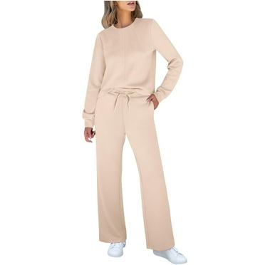Aoujea Up to 50% off Womens Sweatsuits Plus Size Fall Crewneck Sweatshirts Wide Leg Pants Matching Sweat Set Tracksuit Women Set 2 Piece Outfits Sweatsuit on Clearance
