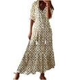 thumbnail image 1 of Sun Dresses for Women Plus Size Fashion Casual Spring And Summer V-neck Three-quarter Sleeve Printed Dress Beach Flowy Long Dress S-3XL, 1 of 6