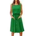 thumbnail image 1 of Aoujea Dresses for Women Casual Solid Color Crewneck Sleeveless Button Loose Dress with Pocket Sleeveless Dresses for Women 20$ & Under Dress, 1 of 3