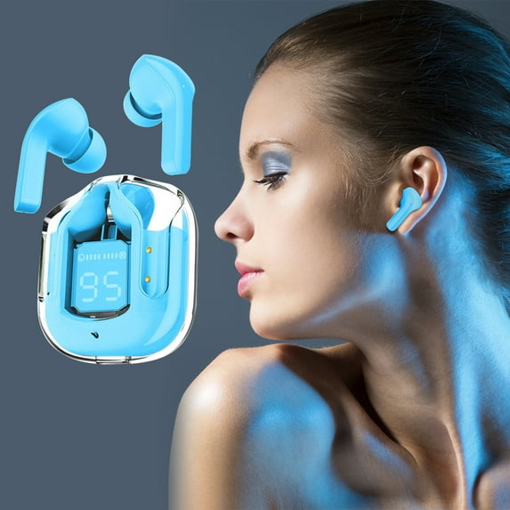 Aoujea Ear Buds Wireless Bluetooth Earbuds Crystal Earbuds,Transparent Digital Display Wireless Bluetooth Headset Bilateral Stereo Bass Copper Ring Speaker With Charging Bin