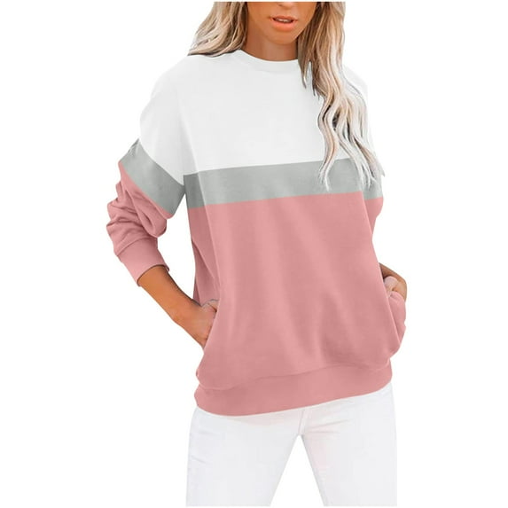 Fashion Sweatshirts for Women Plus Size Crewneck Casual Solid Round-Neck Pullover Long Sleeve Tops