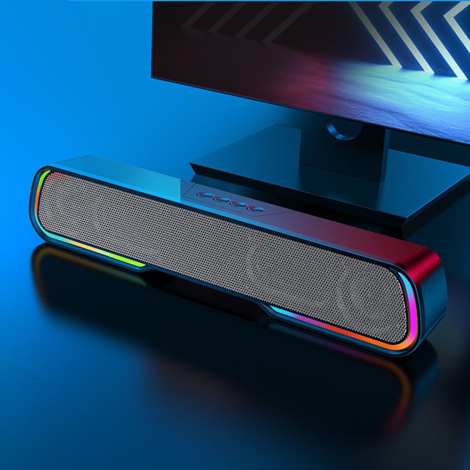 Aoujea Portable Bluetooth Speakers Desktop Strip RGB Cool Light 5.0 Bluetooth Audio HIFI Sound Quality High Power Subwoofer Built in Battery Black