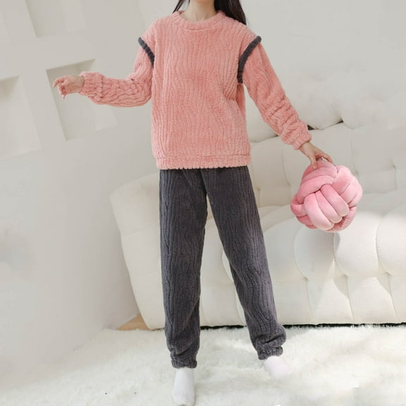 Aoujea Save up to 50% Womens Sets Long Sleeve Plus Size Pajamas for Women Comfy Plush Fashion Casual Loose Pants Long Sleeve Round-Neck Tops Set Gift for Women