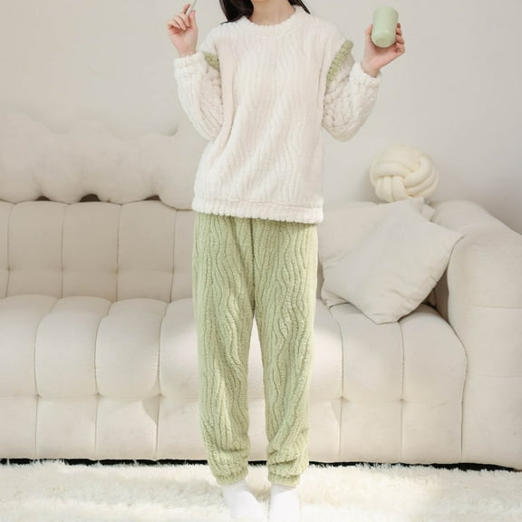 Aoujea Save up to 50% Womens Sets Long Sleeve Plus Size Pajamas for Women Comfy Plush Fashion Casual Loose Pants Long Sleeve Round-Neck Tops Set Gift for Women