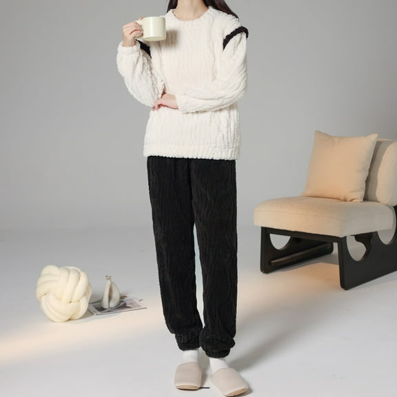 Aoujea Save up to 50% Womens Sets Long Sleeve Plus Size Pajamas for Women Comfy Plush Fashion Casual Loose Pants Long Sleeve Round-Neck Tops Set Gift for Women