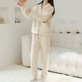 thumbnail image 1 of Aoujea Save up to 50% Womens Sets Long Sleeve Plus Size Pajamas for Women Comfy Plush Solid-Color Fashion Casual Loose Pants Pocket Buttons Long Sleeve Turndown Collar Set Gift for Women, 1 of 6