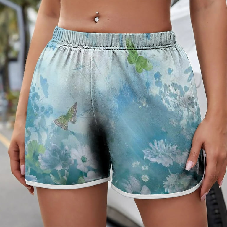 Aoujea Shorts for Women Plus Size for Women s Lightweight Shorts Casual Print Shorts Pants Elastic Waist Drawstring Comfy Shorts Light Blue on Clearance Walmart