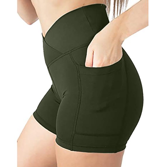 Aoujea Shorts for Women Plus Size for Women Solid Pocket Shorts Compression Workout Leggings Slim Fit Yoga Shorts Pants Green on Clearance