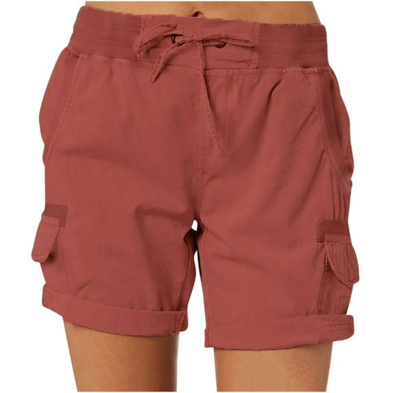 Aoujea Summer 2025 Cotton Linen Beach Shorts For Women High Waist Drawstring Casual Pure Color Shorts Summer Holiday Short Pants with Pockets on Clearance S-3XL