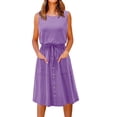 thumbnail image 1 of Aoujea Sun Dresses for Women Casual Women Casual Solid Color Crewneck Sleeveless Button Loose Dress with Pocket Sleeveless Dresses for Women 20$ & Under Dress, 1 of 3
