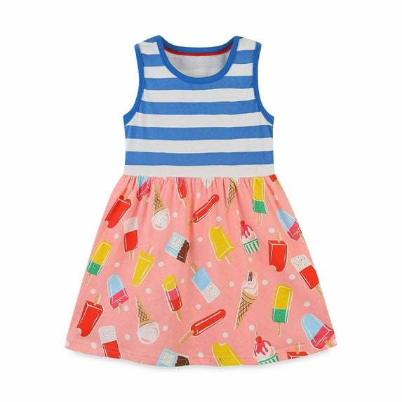 Aoujea Up to 50% off Girls' Dresses Baby Girls Summer Printing Sleeveless Knitted Cotton Round Neck Dress