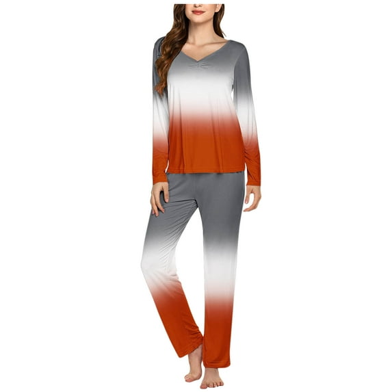 Aoujea Up to 50% off Ladies Pajamas Sets Plus Size Long Sleeve Pajamas for Women Comfy Casual Solid Color Casual Top Pants Pajama Set on Clearance