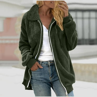Aoujea Winter Long Coats for Women Solid Plus Size Winter Warm Loose Plush Zip Hooded Jacket Coat with Pockets S-2XL