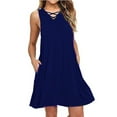 thumbnail image 1 of Aoujea Women Dresses Ladies Solid Color Strap V-Neck Belt Sleeveless Vest Dress Summer Sundress Holiday, Gift on Clearance, 1 of 5