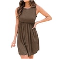 thumbnail image 1 of Aoujea Women Dresses Women's Summer Solid Color Fashion Casual Fold High Waist Sleeveless Round Neck Vest Dress Sleeveless Dresses for Women 20$ & Under Dress, 1 of 4