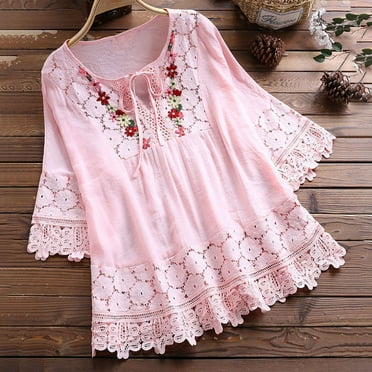 Aoujea Women's Plus Size Tops Short Sleeve Shirts Lace Pleated Tunic Causal Tee Blouses Women Tops 50% Off Clear! S-5XL