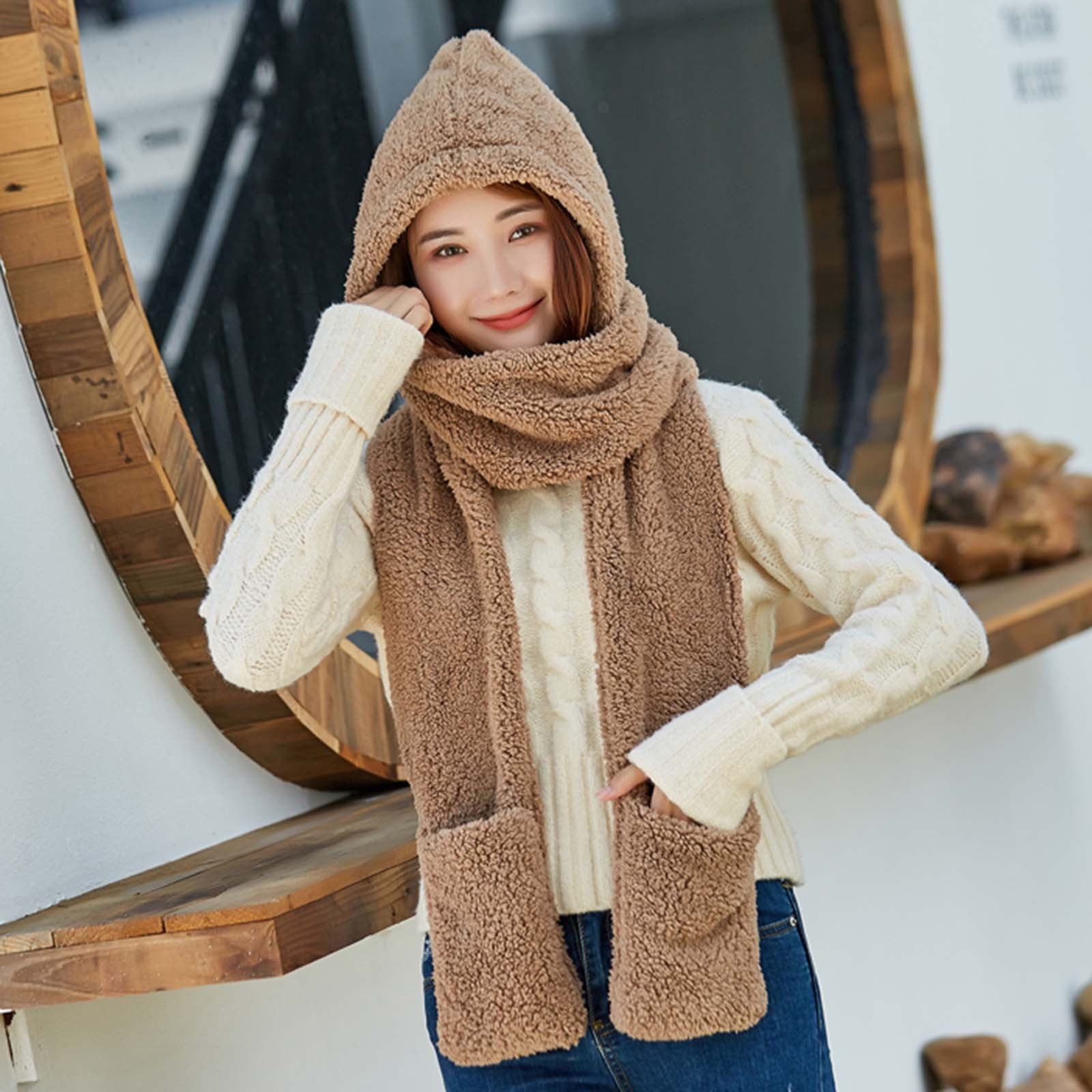 Aoujea Women's Warm Winter Set, Women's Winter Scarf Three Piece Suit