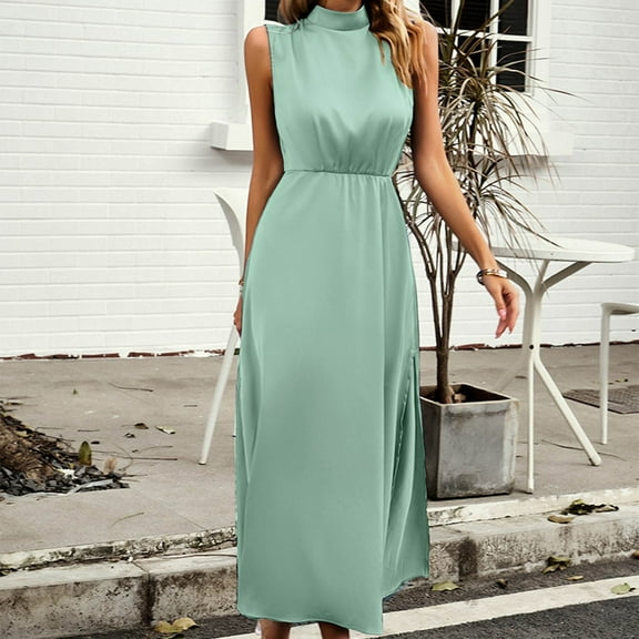Aoujea Womens Dress Women's Summer Solid Color Fashion Casual Spring and Summer Sleeveless Round Neck Dress Sleeveless Dresses for Women 20$ & Under Dress