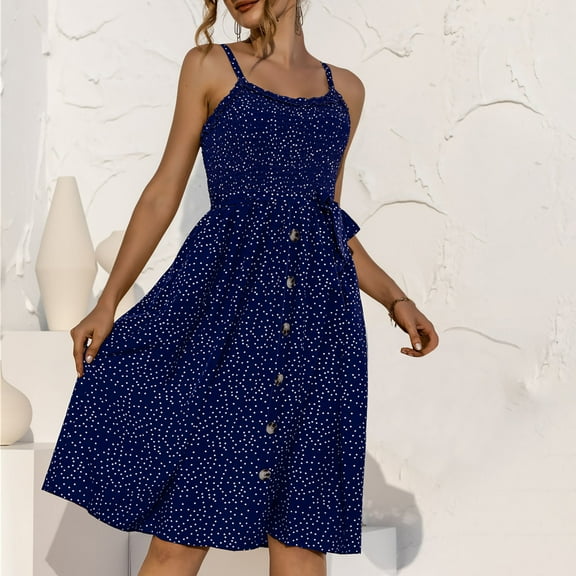 Aoujea Womens Dresses Fashion Women Summer Casual Backless Dots Bandage Top Breasted Camis Dress Sleeveless Dresses for Women 20$ & Under Dress