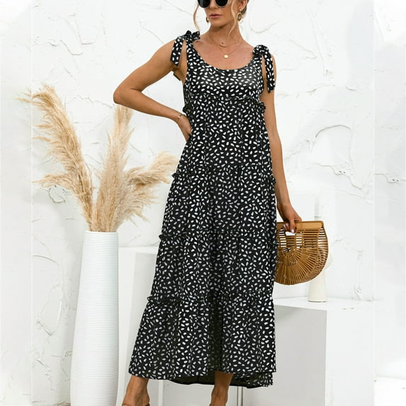 Aoujea Womens Dresses Women Tank Sleeveless Print Splicing Dress Longuette Sleeveless Dresses for Women 20$ & Under Dress