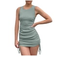 thumbnail image 1 of Aoujea Womens Holiday Dress Women's Summer Solid Color Fashion Slim Pleated Thread Drawstring Sleeveless Crew Neck Dress Sleeveless Dresses for Women 20$ & Under Dress, 1 of 4