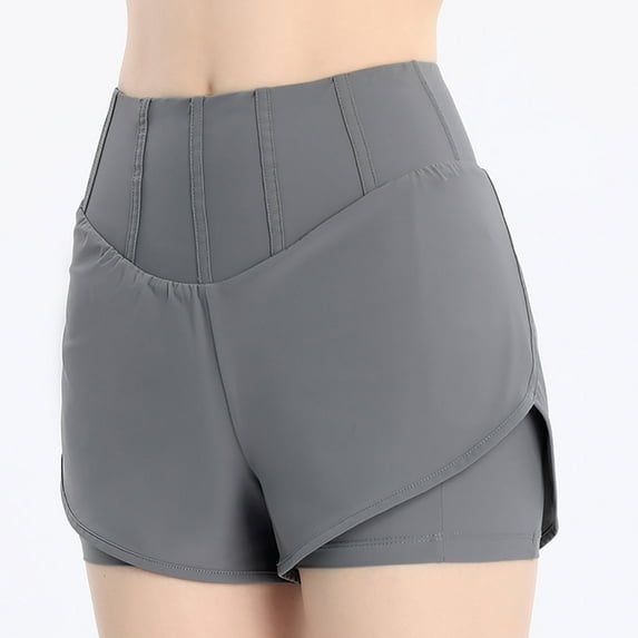 Aoujea Womens Shorts Women Plus Size Shorts Women Fake Two Piece Sports Solid Color Shorts Fitness Running Casual Pants Loose Breathable Quick Dried Yoga Shorts Gray on Clearance