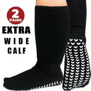 Aounq 2 Pairs Extra Wide Diabetic Socks for Men Women,Plus Size Socks for Swollen Feet,Non-binding Hospital Socks,Non Slip Socks,One Size Unisex