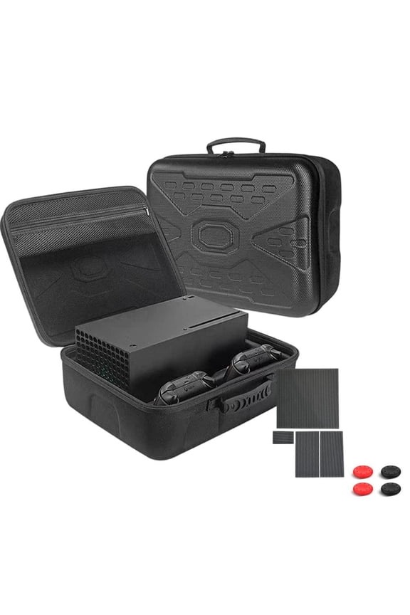 Hard Carrying Case for Xbox Series X with 1 Set Dustproof Net and Controller Joystick Cap, Travel Case Storage Bag for Xbox Series X Console Wireless Controller & Gaming Accessories