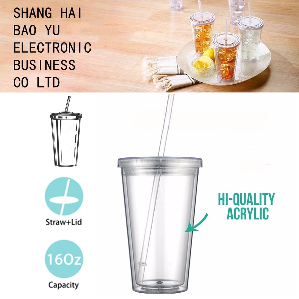 Tumzak 16oz Plastic Cups with Lids and Straws, Double Wall Clear Plastic  Cups for Party, Reusable Insulated Acrylic Tumblers for Cold Drinks, Ice  Coffee, Beer(C…