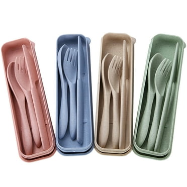 Aousthop Travel Utensil Set with Case, 4 Sets Wheat Straw Reusable Spoon Knife Forks Tableware,Portable Cutlery for Kids Adult Travel Picnic Camping or Daily Use (4 Colors),SET(4 boxes)