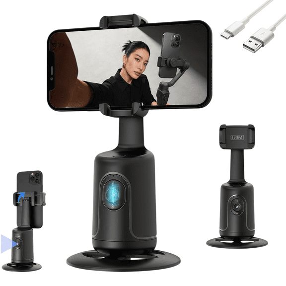 Aovd 2026 New Ai-Powered Fully Automatic Tracking Phone Gimbal - Auto Face Tracking Tripod, No App | Full 360° Rotation & 180° Tilt, Smart Phone Stand with Remote(Black)