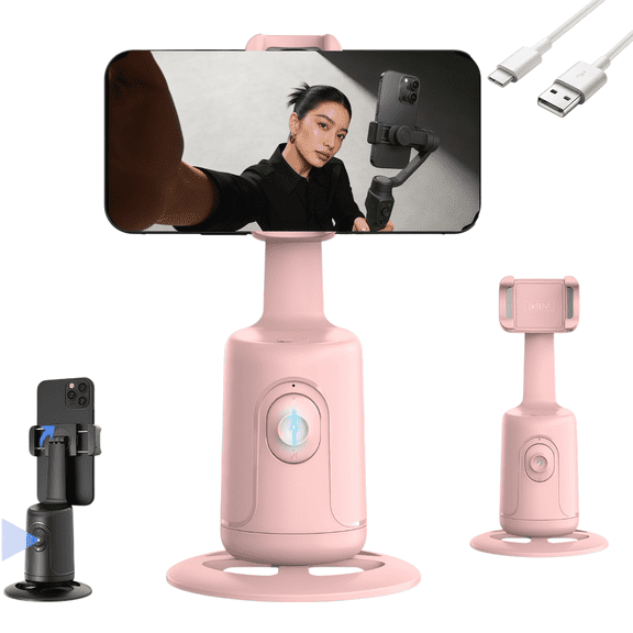 Aovd 2026 New Ai-Powered Fully Automatic Tracking Phone Gimbal - Auto Face Tracking Tripod, No App | Full 360° Rotation & 180° Tilt, Smart Phone Stand with Remote(Pink)