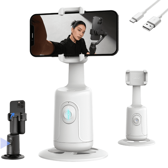 Aovd 2026 New Ai-Powered Fully Automatic Tracking Phone Gimbal - Auto Face Tracking Tripod, No App | Full 360° Rotation & 180° Tilt, Smart Phone Stand with Remote(White)