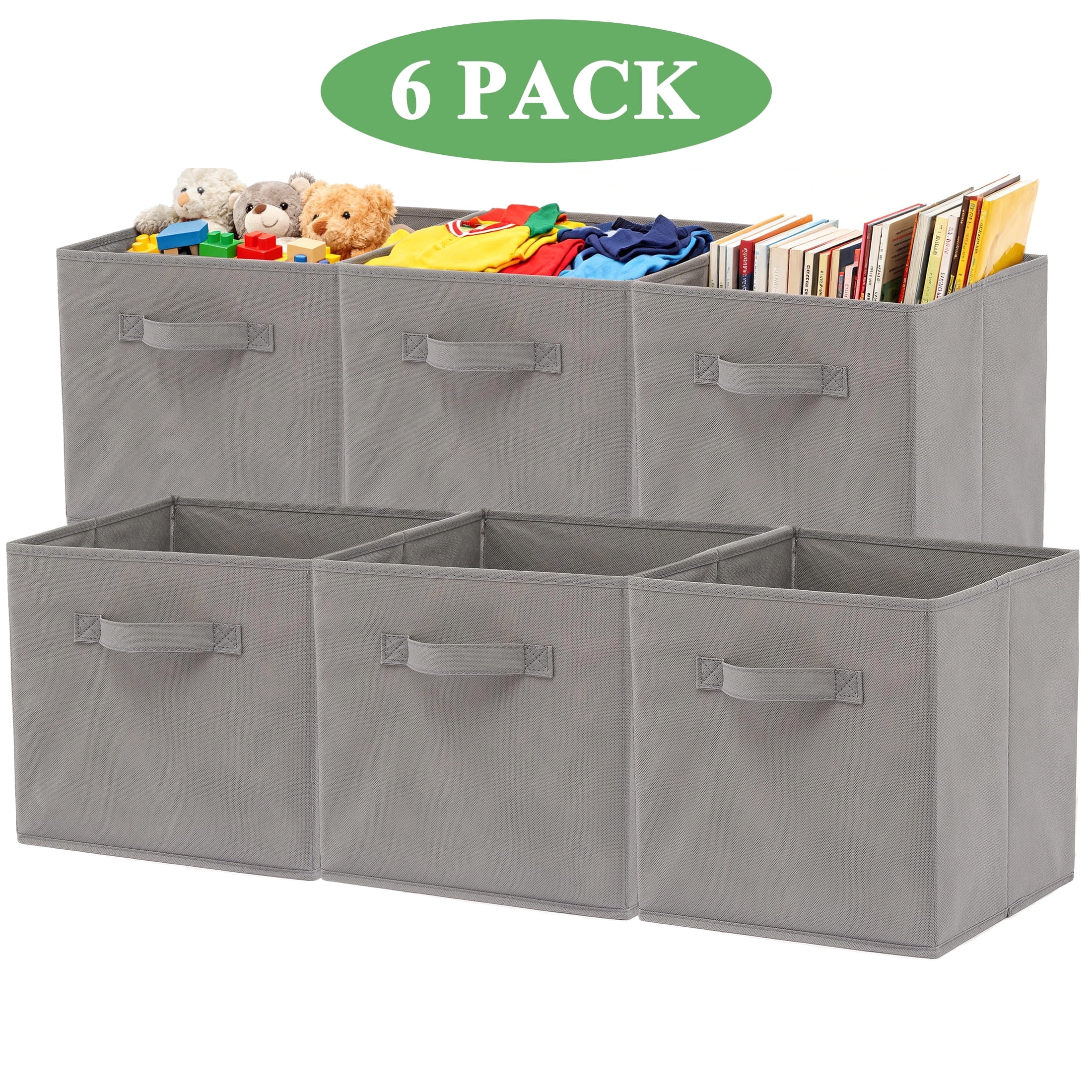 Aovky 11 Inch Cube Storage Bins Organizer, 6 Pack Collapsible Fabric Storage Cube Bins with Handle, Foldable Closet Organizer and Storage Baskets for Shelves, O