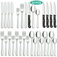 thumbnail image 1 of Aovky 24 Pcs Silverware Set with Steak Knives Service for 4, Premium Stainless Steel Flatware Set for Home Kitchen, Mirror Finished Utensil Sets Includes Spoons Forks Knives, 1 of 7