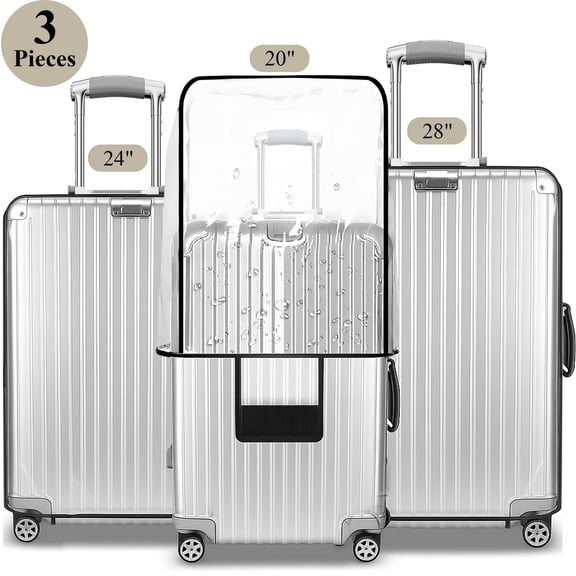 Aovky 3 Pieces Luggage Cover Protector, 20/24/28 inch Clear PVC Suitcase Covers for Luggage Waterproof Anti-Scratch Suitcase Covers Case Dustproof Luggage Sleeve Protector for Wheeled Suitcases