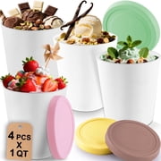 Aovky Ice Cream Containers with Silicone Lids for Homemade, 4 Pack 1 Quart Each Reusable Ice Cream Storage Sorbet Frozen Yogurt Containers Set BPA Free Stackable Leakproof Dishwasher Freezer Safe