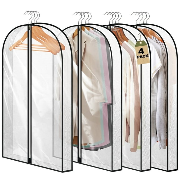 Aovky 40” Garment Bag, Clear Garment Bags for Hanging Clothes with 4" Gusseted,  Suit Bags for Closet Storage and Travel for Coat, Jacket, Sweater, Shirts, 4 Packs