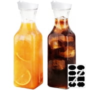 Aovky 50 Oz Plastic Water Carafe with Lid, Set of 2 Large Square Base Juice Containers, Clear Plastic Water Pitcher for Water, Juice, Beverage, Iced Tea, Milk, and Mimosa Bar