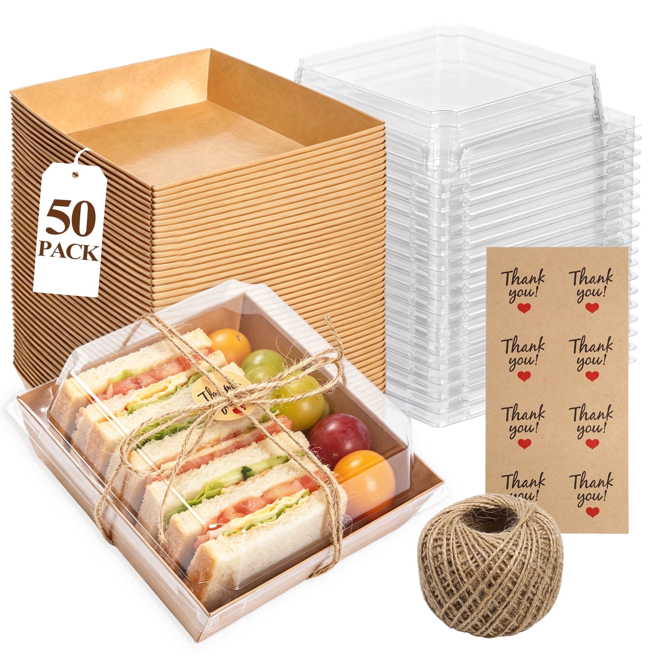 Aovky Charcuterie Boxes 50 Pack, Individual Disposable Food Container with Clear Lids, 5 Inch Mini Charcuterie Box To Go, Paper Dessert Boxes for Sandwich, Cookie, Sushi, Cake Slice