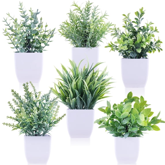 Aovky 6 Pack Fake Plants, Small Artificial Plants Indoor Faux Plants Greenery Potted Plants for Home Decor Office Bathroom Farmhouse Room Indoor Table Desk Decor
