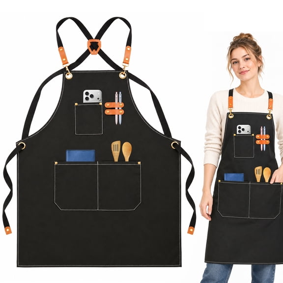Aovky Aprons for Men Women with Pockets, Cross Back Chef Aprons, Adjustable Water Resistant Grill Apron for Cooking BBQ Kitchen