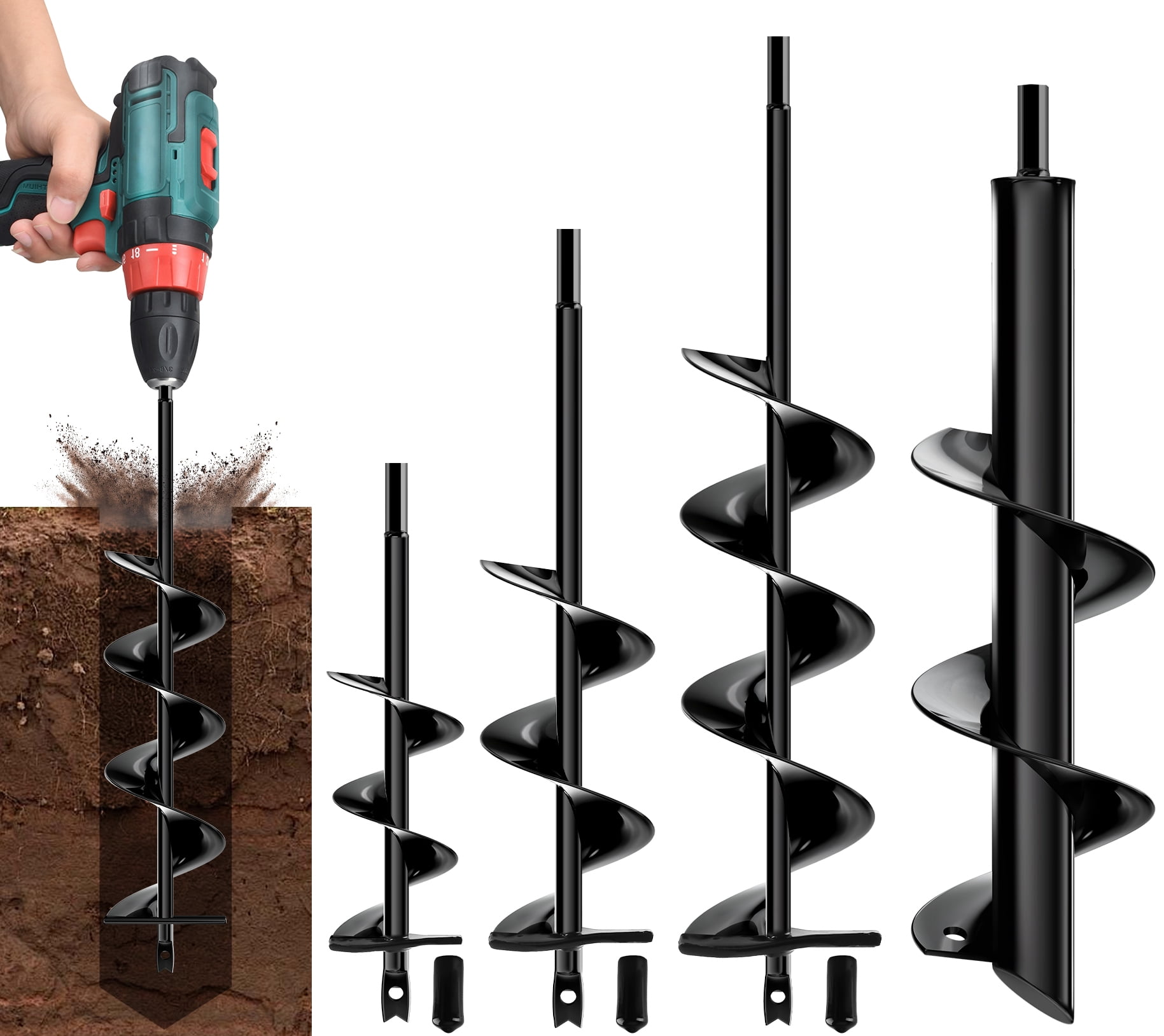 Aovky Auger Drill Bit for Planting, 4 Pack Garden Auger Set (1.6x8.7 ...