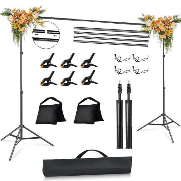Aovky Backdrop Stand 10 x 7FT, Adjustable Background Support Kit with Crossbars, Clamps, Sandbags, and Carry Bag for Photography Studio, Party, Wedding, Video, Decoration