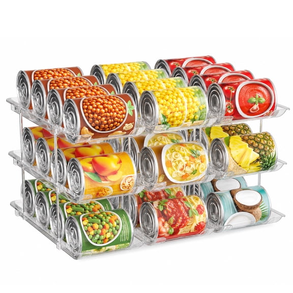 Aovky Can Organizer for Pantry, 3-Tier Stackable Can Storage Organizer Rack, Automatic Rolling Can Dispenser Holds Up to 36 Cans for Cabinet, Fridge & Countertop