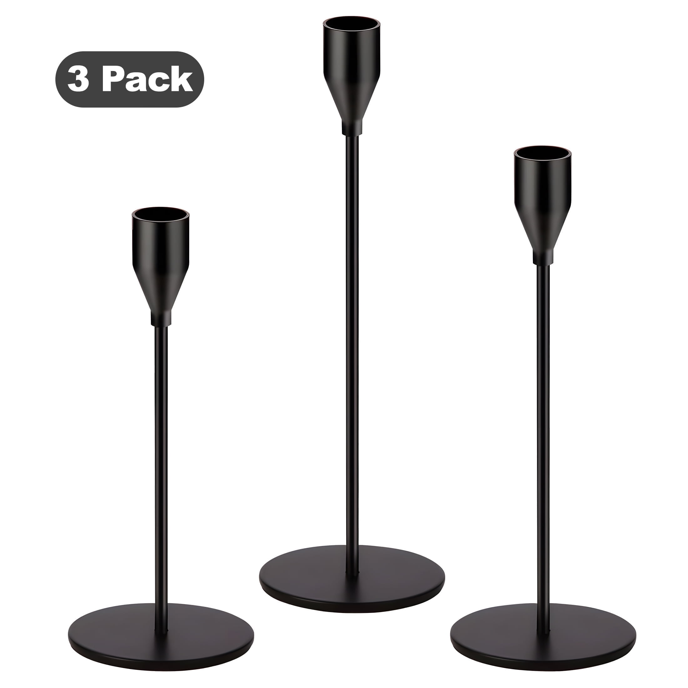 Aovky Candle Holder Set of 3, Matte Black Taper Candle Holders ...
