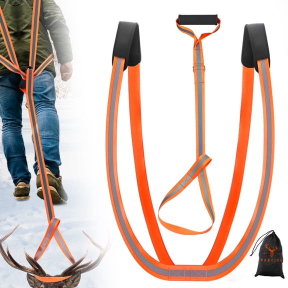 Aovky Deer Drag Harness, Heavy-Duty Orange Deer Drag Strap with Reflective Strip, Soft Handle, Essential Hunting Gear for Men, Gift for Hunters