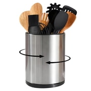 Aovky Extra Large Kitchen Utensil Holder, 360  Rotating Stainless Steel Cooking Utensil Holder for Countertop, 7.9" Utensil Crocks 3 Compartment Flatware Spoon Spatula Tool Cutlery Container Silver