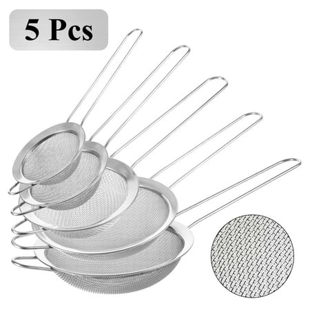 Aovky Fine Mesh Strainers Set of 5, Stainless Steel Wire Sieves with Sturdy Handles (2.8", 3.1", 4.7", 5.5", 7.8"), Multipurpose Kitchen Strainers for Sifting Flour, Straining Rice, Tea, and Pasta